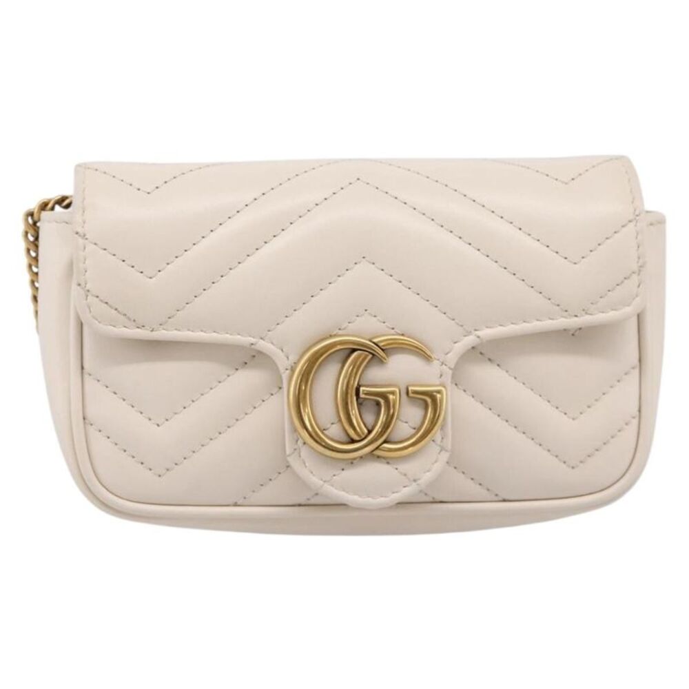 Gucci Gg Marmont Flap Chain Gg Coated Canvas And Leather Beige Leather Shoulder